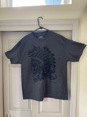 Men's Charcoal Skull Headdress Graphic Crewneck Tee